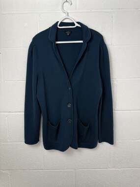 Talbots Cardigan Sweater Women 1X Pure Merino Wool Navy Blue Knit N203